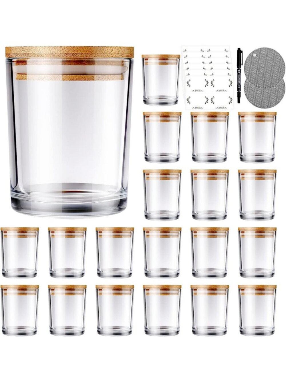 20 Pcs 6 oz Clear Glass Candle Jars with Bamboo Lids - Perfect for DIY Candles